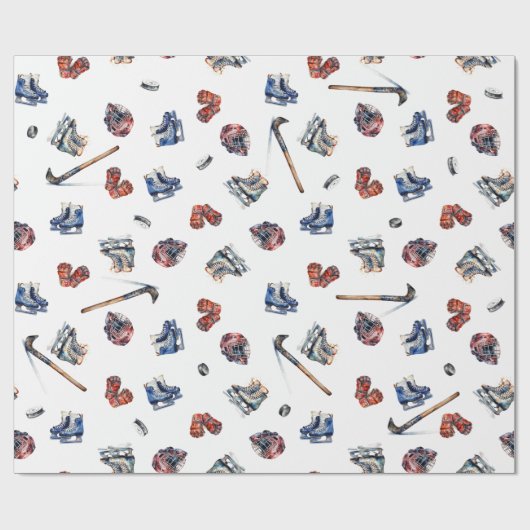 IJshockey Schaatsen Rood Wit Blauw Waterverf Cadeaupapier (Vlak)