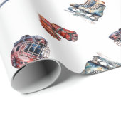 IJshockey Schaatsen Rood Wit Blauw Waterverf Cadeaupapier (Rol Hoek)