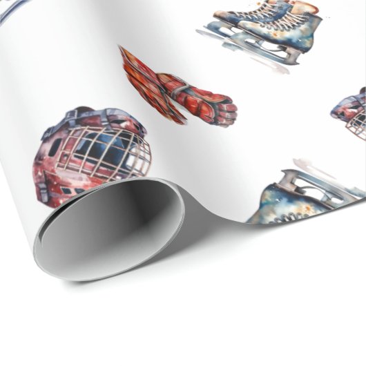 IJshockey Schaatsen Rood Wit Blauw Waterverf Cadeaupapier (Rol Hoek)