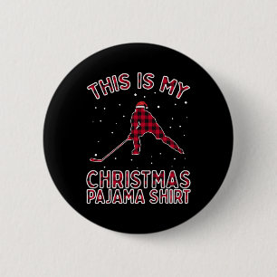 IjsHockey Speler Kerst Pyjama Grappige Kerst Gif Ronde Button 5,7 Cm