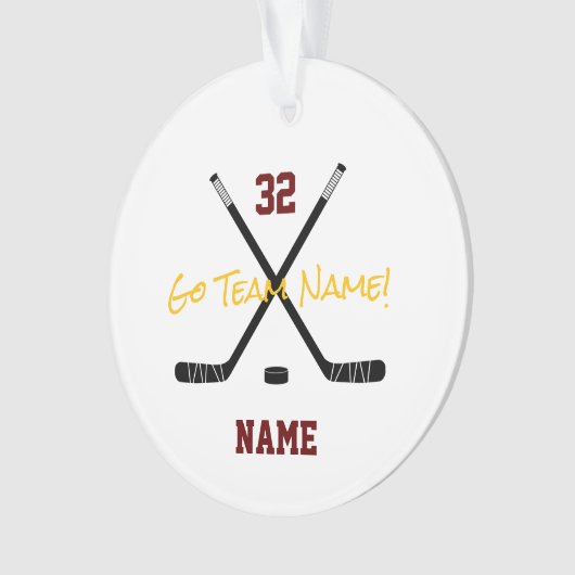 IJshockey Sport Team Aangepaste Tekst Kleuren Fun Ornament (voorkant)