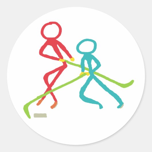 IJshockey Stickmannen Ronde Sticker (Voorkant)