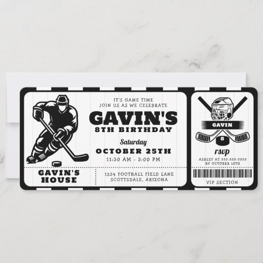 IJshockey Ticket Sport Bewerkbaar Verjaardagsfeest Kaart (Voorkant)