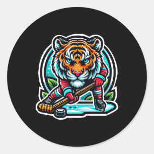 IJshockey Tijger Laat Je Gebrul Horen Ronde Sticker