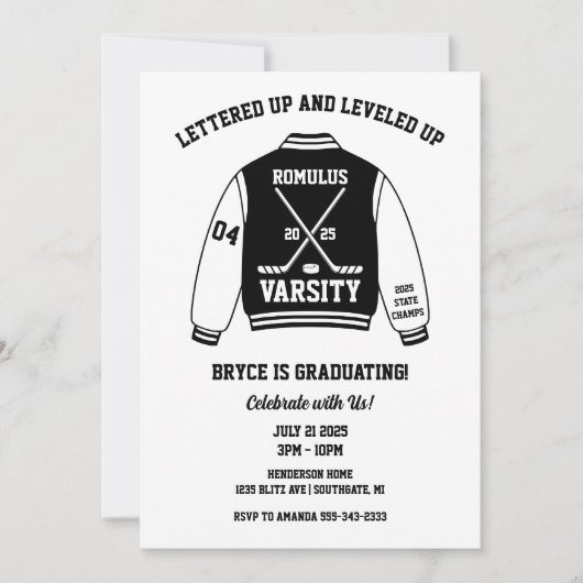 IJshockey Varsity Jacket Graduation Party Kaart (Voorkant)