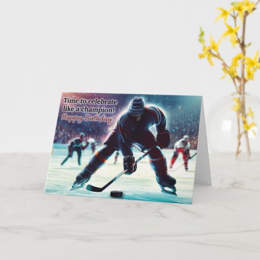 IJshockey Verjaardag Kaart (Gele Bloem)