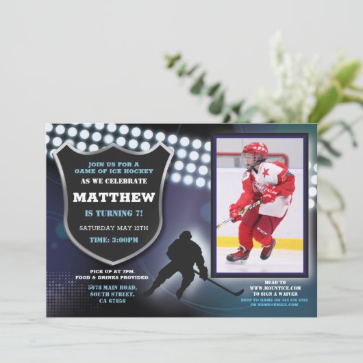 IJshockey Verjaardag Party Sport Fotospel Jongens Kaart (Staand voorkant)