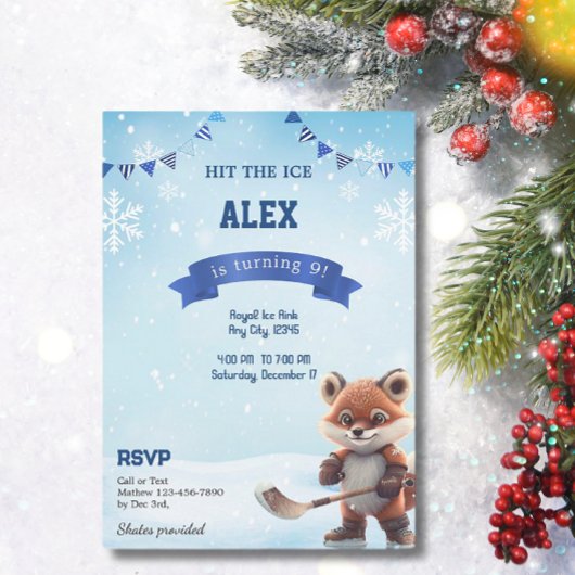 IJshockey verjaardagsfeestje schaatsen blauw Kaart