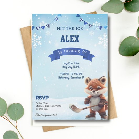 IJshockey verjaardagsfeestje schaatsen blauw Kaart