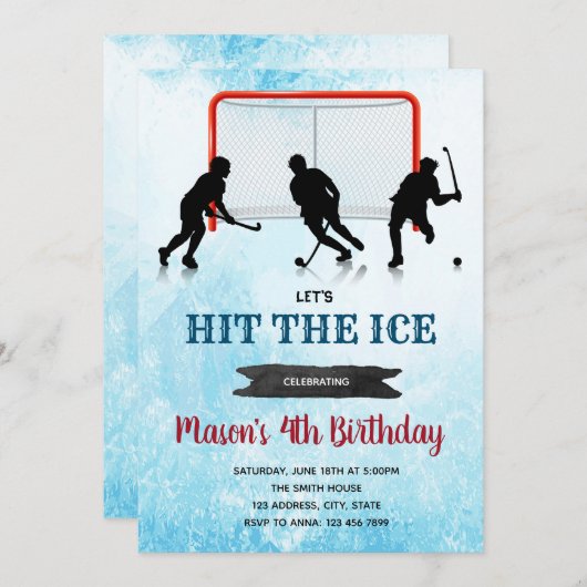 IJshockey verjaardagsfeestje uitnodiging (Voorkant / Achterkant)