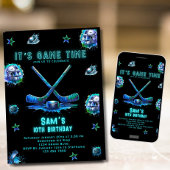 IJshockey verjaardagsuitnodiging Jongens Neon Part Kaart