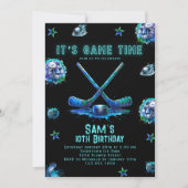 IJshockey verjaardagsuitnodiging Jongens Neon Part Kaart (Voorkant)