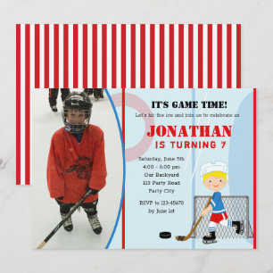 IJshockey verjaardagsuitnodigingen met foto (jonge Kaart