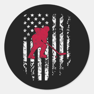 IJshockey Wintersport Vintage Amerikaanse Vlag Pat Ronde Sticker