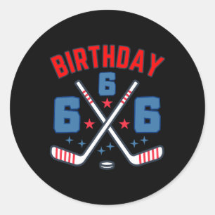 IJshockey Zes Verjaardag Jongen 6de Feestje Jongen Ronde Sticker