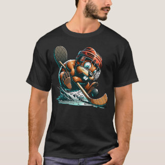 IJshockeybever met helm, stick en puck T-shirt