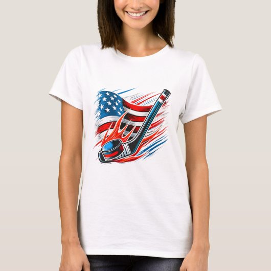 IJshockeyfan spelers patriottische 4 juli Ameri T-shirt (Voorkant)