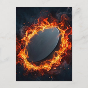 Ijshockeypuck in brand briefkaart