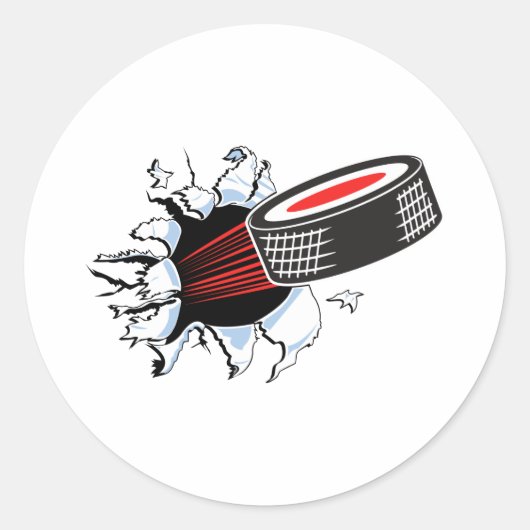 ijshockeypuck loopt door ronde sticker (Voorkant)