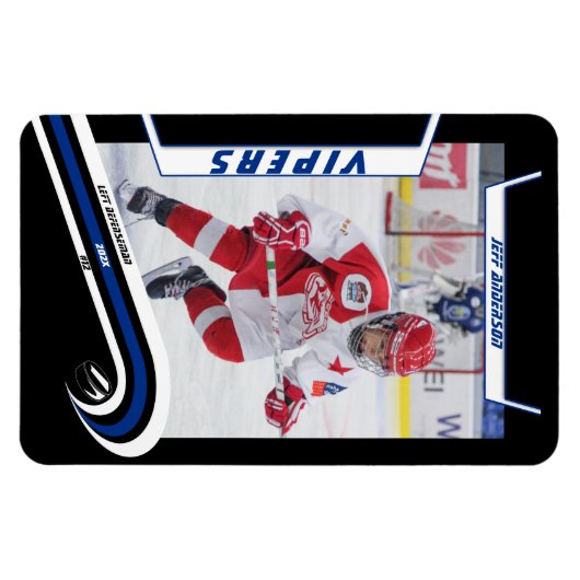 ijshockeyspeler aandenken aan levendig blauw zwart magneet (Horizontaal)