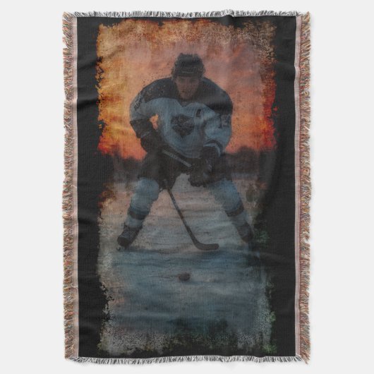 IJshockeyspeler bij zonsondergang Deken (Voorkant Verticaal)