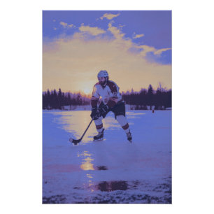 IJshockeyspeler bij zonsopgang Perfect Poster