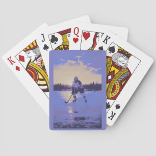IJshockeyspeler bij zonsopgang Pokerkaarten