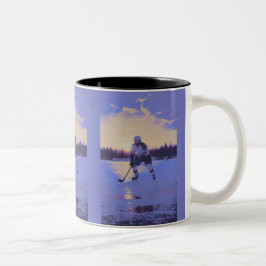 IJshockeyspeler bij zonsopgang Tweekleurige Koffiemok