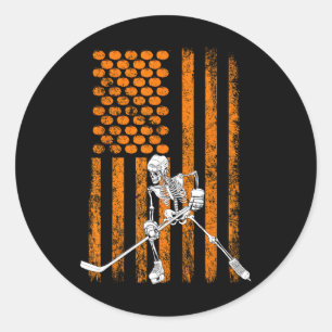 IJshockeyspeler Fan Cadeau Skelet Halloween T-shir Ronde Sticker