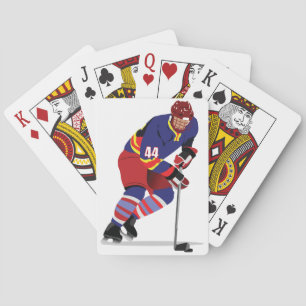 IJshockeyspeler in actie Rood en Blauw Team Pokerkaarten