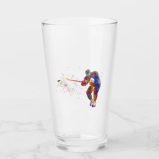 IJshockeyspeler in waterverf Glas (Voorkant)