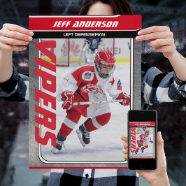IJshockeyspeler op op maat gemaakte rode metalen o Poster