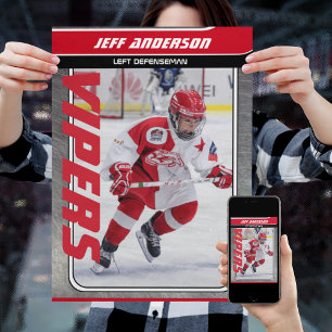 IJshockeyspeler op Red Metal Poster