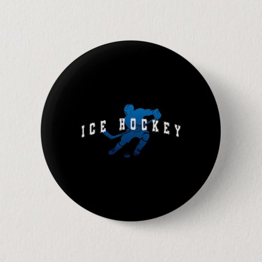 IJshockeyspeler Team Blauw Varsity Tekst Ronde Button 5,7 Cm (Voorkant)