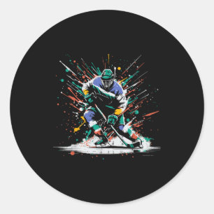IJshockeyspeler verfspatten kunst Srts mannen jong Ronde Sticker