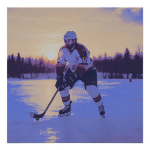 IJshocky speler bij zonsopgang Perfect Poster
