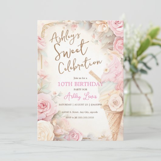  ijshoorntje, Blush roze ijsje Kaart (Staand voorkant)