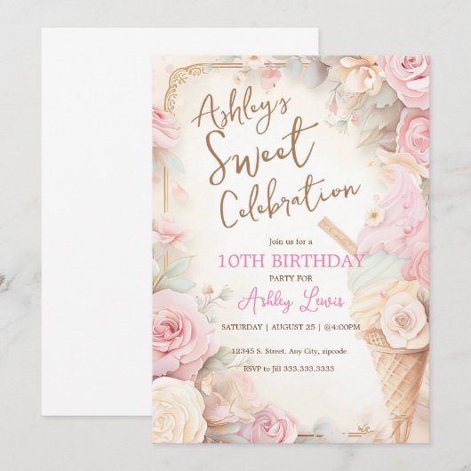 ijshoorntje, Blush roze ijsje Kaart (Voorkant / Achterkant)