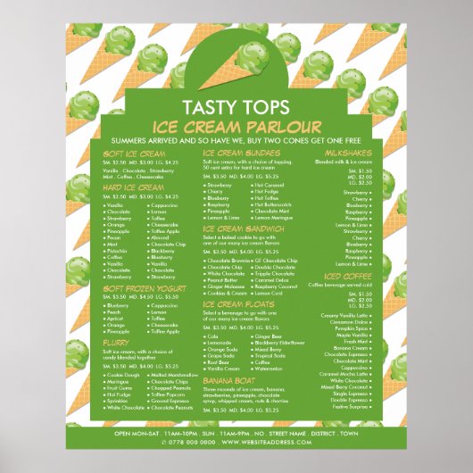 IJshoorntjes, ijszaak menu Poster (Voorkant)