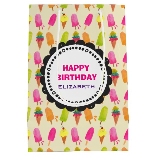 ijsijsjes en ijs patroon Gelukkige Verjaardag Medium Cadeauzakje (Achterkant)