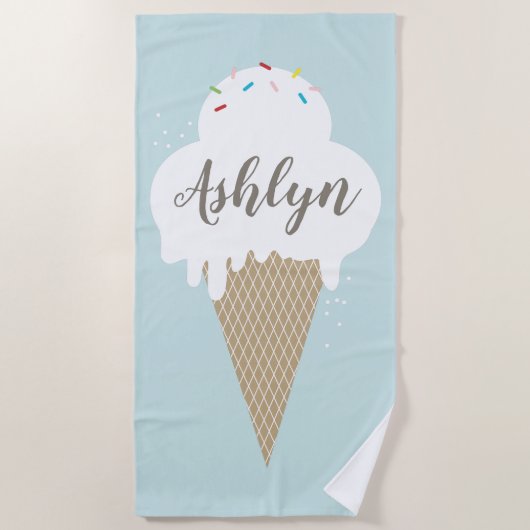 Ijsje Aqua Blauwe Script Kinderen Strandlaken (Voorkant)