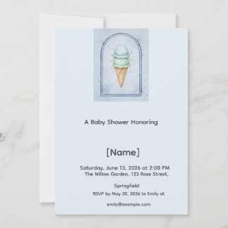 Ijsje Blauwe Baby Shower Uitnodiging, Bewerkbaar Kaart