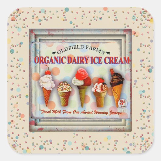  ijsje conus salon teken schattige strooiwagens vierkante sticker (Voorkant)