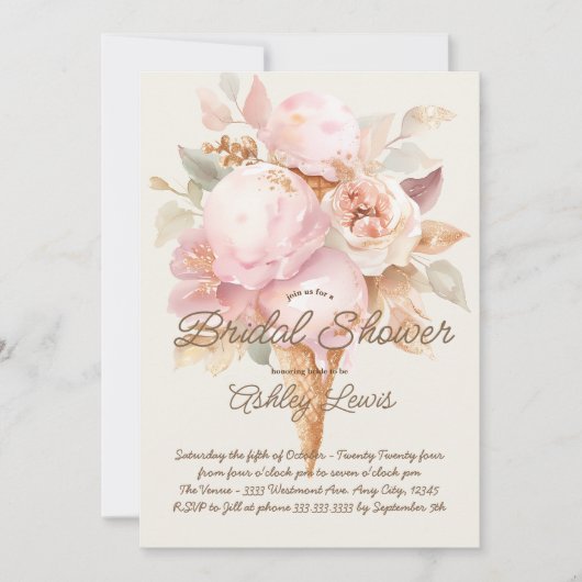 Ijsje goud bloem roze ijs kaart (Voorkant)