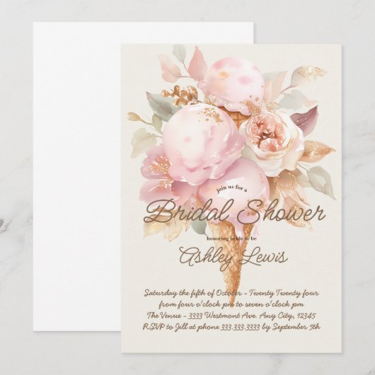 Ijsje goud bloemrijk roze ijs kaart (Voorkant / Achterkant)