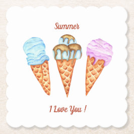 Ijsje Ik Hou Van Jou Schattige Zomer    Kartonnen Onderzetters