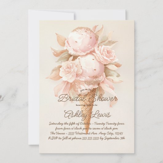 Ijsje kegel bloem uitnodiging, Boho feestje Kaart (Voorkant)