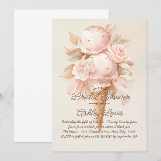 Ijsje kegel bloem uitnodiging, Boho feestje Kaart (Voorkant / Achterkant)