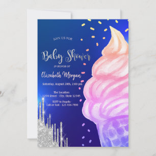 Ijsje Kegel Confetti Koningsblauw Baby Shower Kaart