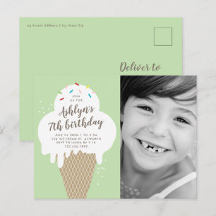 Ijsje Kegel Foto Kinderverjaardagsfeestje Uitnodiging Briefkaart